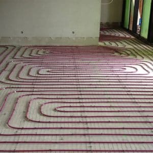 screed hydronic floor heating pipe on light weight mesh