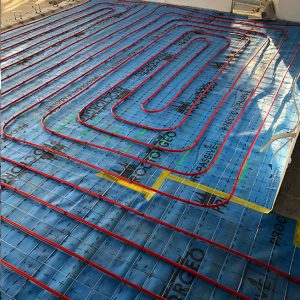 hydronic red floor heating pipe in reinforcing mesh screed